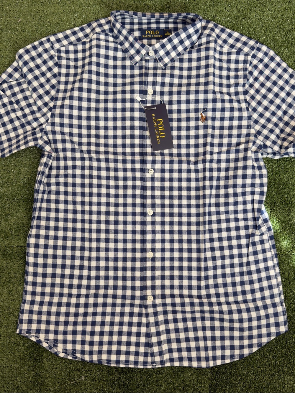 Ralph Lauren Blue and White Gingham Button-Down Shirt